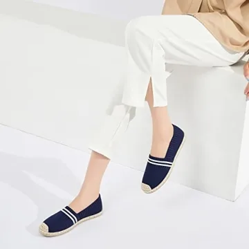 BABUDOG Womens Espadrilles Breathable Flats Shoes Mesh Slip on Loafers Soft White Flats(Navy.US8)