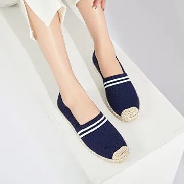 BABUDOG Womens Espadrilles Breathable Flats Shoes Mesh Slip on Loafers Soft White Flats(Navy.US8)