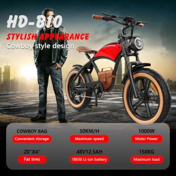 Hidoes Adult Electric Bike - 1000W Fat Tire E-Bike for All