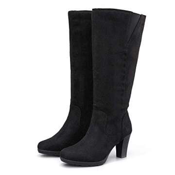 mysoft Women's Knee High Boots Chunky Heel Boots with Zipper