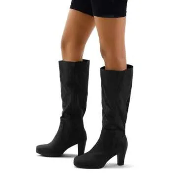mysoft Women's Knee High Boots Chunky Heel Boots with Zipper