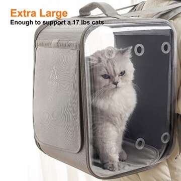 Petseek Cat Backpack Carrier Large Pet Backpack Carrier, 17lbs Load-Bearing Ventilated Design Dog Backpack Carrier for Small Dogs, Sturdy Cat Bubble Backpack for Travel, Hiking & Outdoor Use, Grey