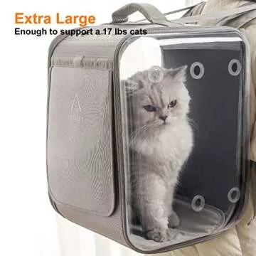 Petseek Cat Backpack Carrier Large Pet Backpack Carrier, 17lbs Load-Bearing Ventilated Design Dog Backpack Carrier for Small Dogs, Sturdy Cat Bubble Backpack for Travel, Hiking & Outdoor Use, Grey