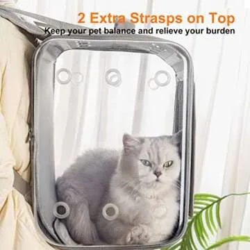 Petseek Cat Backpack Carrier Large Pet Backpack Carrier, 17lbs Load-Bearing Ventilated Design Dog Backpack Carrier for Small Dogs, Sturdy Cat Bubble Backpack for Travel, Hiking & Outdoor Use, Grey