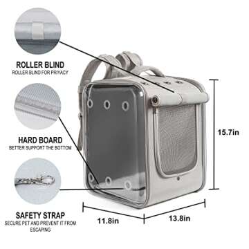 Petseek Cat Backpack Carrier Large Pet Backpack Carrier, 17lbs Load-Bearing Ventilated Design Dog Backpack Carrier for Small Dogs, Sturdy Cat Bubble Backpack for Travel, Hiking & Outdoor Use, Grey
