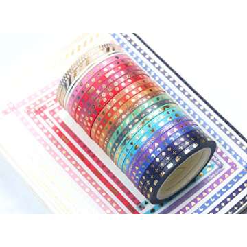 YUBBAEX 24 Rolls Skinny Washi Tape Set Gold Foil Print Decorative Tapes for Arts, DIY Crafts, Journa...