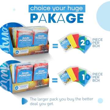 Wealers Rain Ponchos for Adults Teens Disposable Bulk Pack Emergency Raincoat Parks Outdoors Multi C...