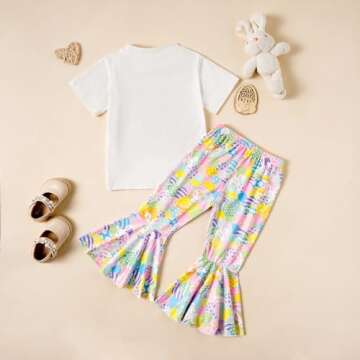 Tinypainter Girl Easter Outfit Short Sleeve Bunny T-Shir+Flared Bell Bottom Pants Easter Clothes