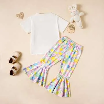 Tinypainter Girl Easter Outfit Short Sleeve Bunny T-Shir+Flared Bell Bottom Pants Easter Clothes