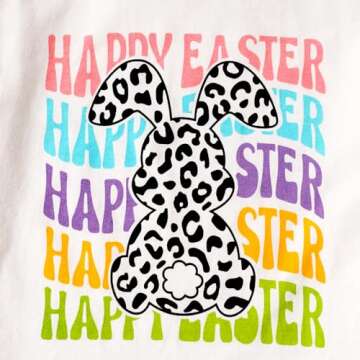 Tinypainter Girl Easter Outfit Short Sleeve Bunny T-Shir+Flared Bell Bottom Pants Easter Clothes