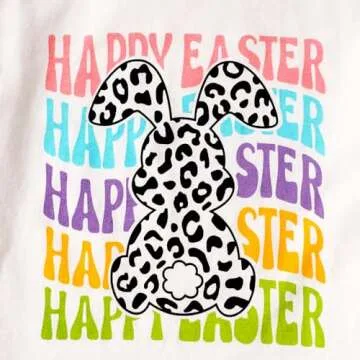 Tinypainter Girl Easter Outfit Short Sleeve Bunny T-Shir+Flared Bell Bottom Pants Easter Clothes