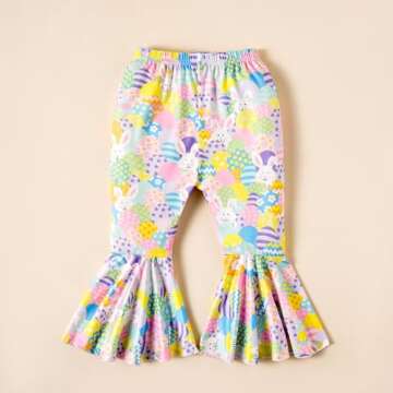 Tinypainter Girl Easter Outfit Short Sleeve Bunny T-Shir+Flared Bell Bottom Pants Easter Clothes