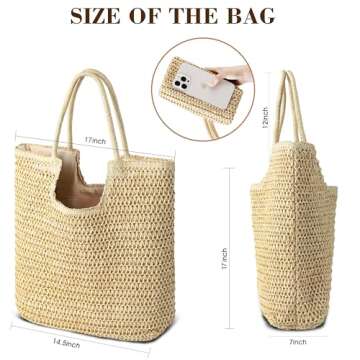 TOBEHIGHER Straw Beach Bags for Women - Summer Woven Tote Bag Shoulder Handbags, Large Beach Bag for Women for Holiday, White