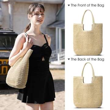 TOBEHIGHER Straw Beach Bags for Women - Summer Woven Tote Bag Shoulder Handbags, Large Beach Bag for Women for Holiday, White