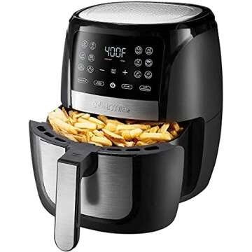 Gourmia Air Fryer Oven Digital Display 6 Quart Large AirFryer Cooker 12 Touch Cooking Presets, XL Air Fryer Basket 1500w Power Multifunction Stainless Steel FRY FORCE 360° (6 QT)