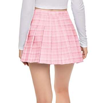 SweatyRocks Women's Casual High Waist Plaid A Line Pleated Mini Skirt Pink XS