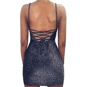 FV RELAY Women's Sexy Glitter Bandage Bodycon Wrap Dress Sleeveless Mini Club Party Dresses