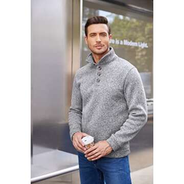 COOFANDY Mens Casual Slim Fit Knitted Pullover Sweatshirt Long Sleeve Basic Stand Collar Designed Grey