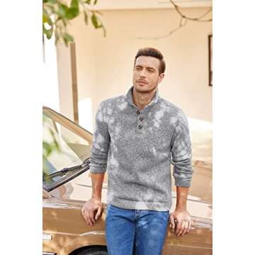 COOFANDY Mens Casual Slim Fit Knitted Pullover Sweatshirt Long Sleeve Basic Stand Collar Designed Grey