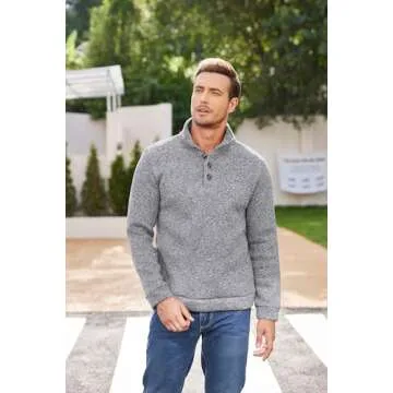 COOFANDY Mens Casual Slim Fit Knitted Pullover Sweatshirt Long Sleeve Basic Stand Collar Designed Grey