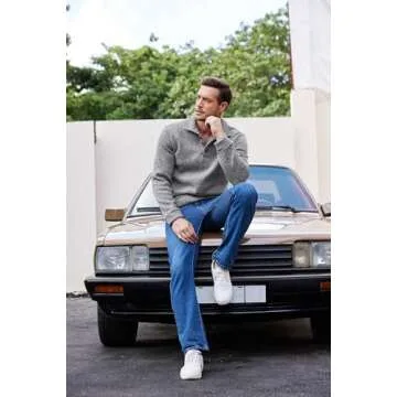 COOFANDY Mens Casual Slim Fit Knitted Pullover Sweatshirt Long Sleeve Basic Stand Collar Designed Grey