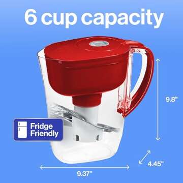 Brita Metro Water Filter Pitcher with SmartLight Change Indicator, BPA-Free, Replaces 1,800 Plastic Water Bottles a Year, Lasts Two Months, Includes 1 Filter, Small - 6-Cup Capacity, Fiery Red