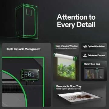 VIVOSUN S336 3x3 Grow Tent, 36"x36"x72" High Reflective Mylar with Observation Window and Floor Tray for Hydroponics Indoor Plant for VS2000/VS3000