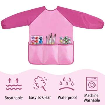 Kopokita Kids Art Smock, Kids Painting Apron, Waterproof Children Artist Smock with Long Sleeve with 3 Pockets for Toddlers Age 2-6 (Pink)