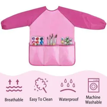 Kopokita Kids Art Smock, Kids Painting Apron, Waterproof Children Artist Smock with Long Sleeve with 3 Pockets for Toddlers Age 2-6 (Pink)