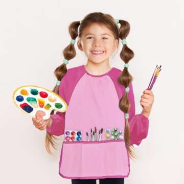 Kopokita Kids Art Smock, Kids Painting Apron, Waterproof Children Artist Smock with Long Sleeve with 3 Pockets for Toddlers Age 2-6 (Pink)