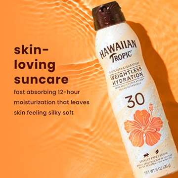 Hawaiian Tropic Weightless Hydration Clear Spray Sunscreen SPF 30, 6oz | Hawaiian Tropic Sunscreen SPF 30, Sunblock, Oxybenzone Free Sunscreen, Spray On Sunscreen, Body Sunscreen Spray, 6oz