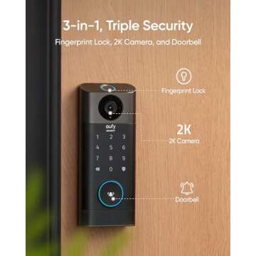 eufy Video Smart Lock S330, 3-in-1 Camera+Doorbell+Fingerprint Keyless Entry Door Lock, Smart Wi-Fi ...