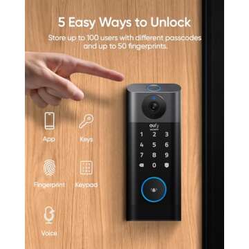eufy Video Smart Lock S330, 3-in-1 Camera+Doorbell+Fingerprint Keyless Entry Door Lock, Smart Wi-Fi Deadbolt for Front Door, App Remote Control, No Monthly Fee, SD Card Required, Chime Included