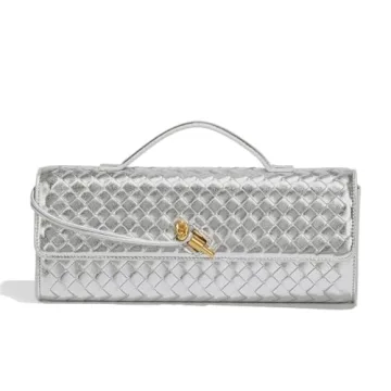 Dreubea Women's Handmade Woven Evening Bag - Fashionable Silver Shoulder and Clutch