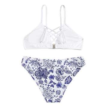 SweatyRocks Women's Bathing Suit Adjustable Spaghetti Strap Floral Print Criss Cross Bikini Set