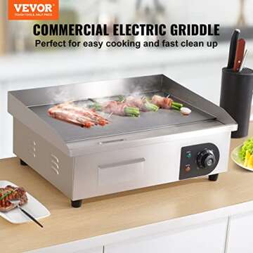 VEVOR Commercial Electric Griddle, 22", 1600W Countertop Flat Top Griddle, Stainless Steel Teppanyak...
