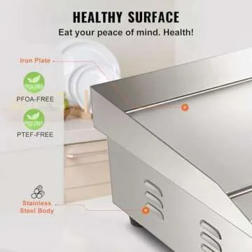 VEVOR Commercial Electric Griddle, 22", 1600W Countertop Flat Top Griddle, Stainless Steel Teppanyaki Grill w/Iron Cooking Plate, 122-572℉ Adjustable Temp Control 2 Shovels & Brushes, 110V