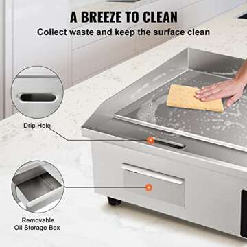 VEVOR Commercial Electric Griddle, 22", 1600W Countertop Flat Top Griddle, Stainless Steel Teppanyaki Grill w/Iron Cooking Plate, 122-572℉ Adjustable Temp Control 2 Shovels & Brushes, 110V