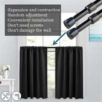 AIJIEGUANG 2pcs Spring Tension Curtain Rod，28-43 Inches Adjustable Expandable Pressure Black Curtain Tension Rods For Kitchen, Bathroom, Window,Home