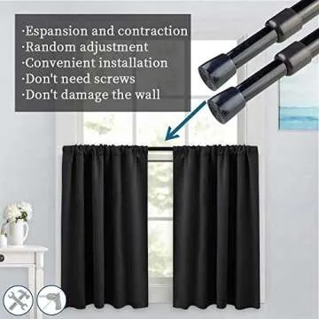 AIJIEGUANG 2pcs Spring Tension Curtain Rod，28-43 Inches Adjustable Expandable Pressure Black Curtain Tension Rods For Kitchen, Bathroom, Window,Home