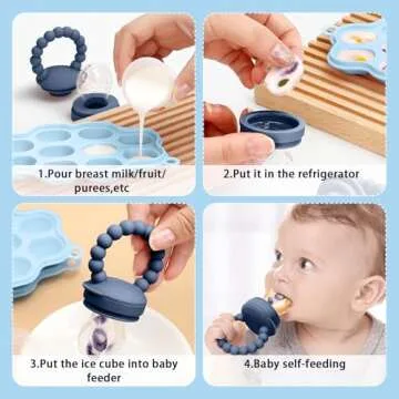 Silicone Baby Fruit Food Feeder, 2 Pack Freezer Tray with lid for Batch Prep,Introduce New Foods, Breastmilk Popsicle Molds, Silicone Teething Toys, Includes 6 Extra Food Pacifier