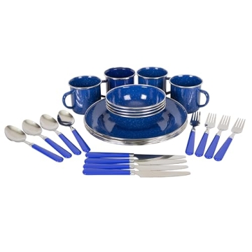 Stansport Deluxe 24-Piece Enamel Tableware Set - Perfect for Outdoor Dining!