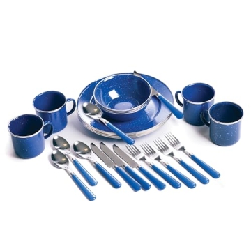 Stansport Enamel Tableware Set - 24 Pieces in Blue
