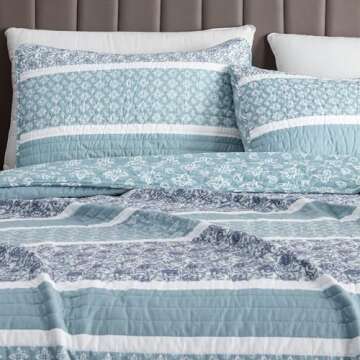 Great Bay Home 3-Piece Reversible Blue King Quilt Comforter with 2 Shams | Lightweight, All-Season, Cozy, Modern Bedspreads | Paisley Coverlet Sets | Kadi Collection