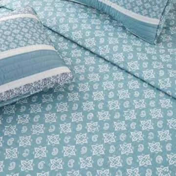 Great Bay Home 3-Piece Reversible Blue King Quilt Comforter with 2 Shams | Lightweight, All-Season, Cozy, Modern Bedspreads | Paisley Coverlet Sets | Kadi Collection