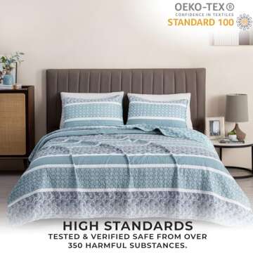 Great Bay Home 3-Piece Reversible Blue King Quilt Comforter with 2 Shams | Lightweight, All-Season, Cozy, Modern Bedspreads | Paisley Coverlet Sets | Kadi Collection