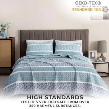 Great Bay Home 3-Piece Reversible Blue King Quilt Comforter with 2 Shams | Lightweight, All-Season, Cozy, Modern Bedspreads | Paisley Coverlet Sets | Kadi Collection