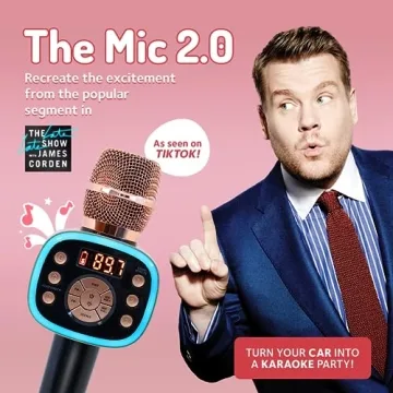 Wireless Bluetooth Karaoke Microphone with Voice Effects Rose Gold