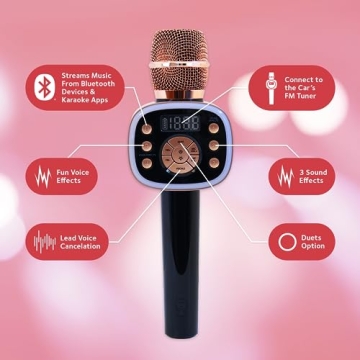 Wireless Bluetooth Karaoke Microphone with Voice Effects Rose Gold