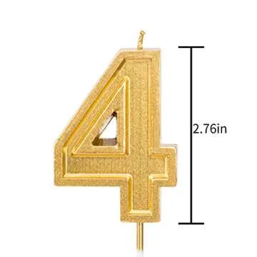 LUTER 2.76" Birthday Candles - Gold Glitter Number Cake Toppers